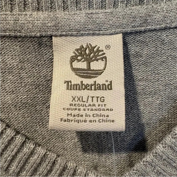 NWT Timberland Men's Gray Cotton V-Neck Sweater Size XXL (1051) - Picture 3 of 5
